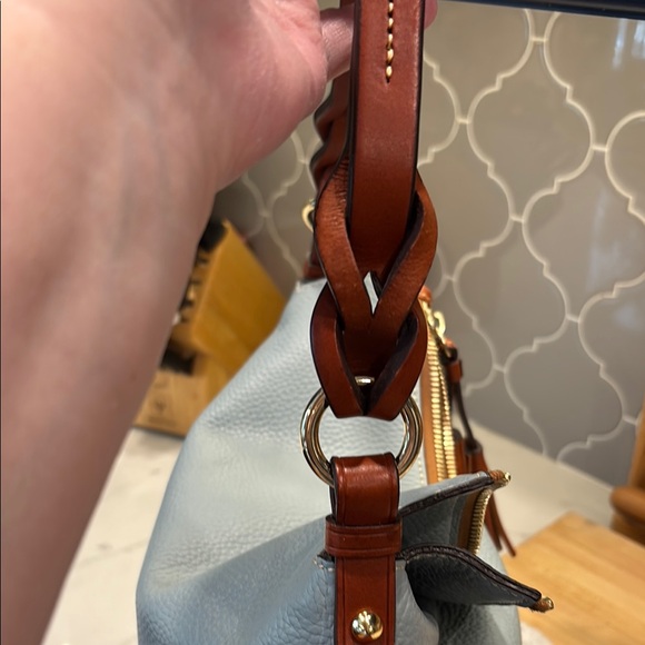 Dooney & Bourke Blue and Brown Hobo Bag with Tassel - Picture 5 of 6